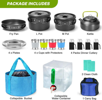 Odoland Camping Geschirr Set 29-teilig Outdoor Kochgeschirr
