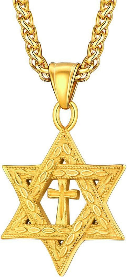 U7 Hexagramm Anhänger Edelstahl Davidstern Halskette 316L Gold
