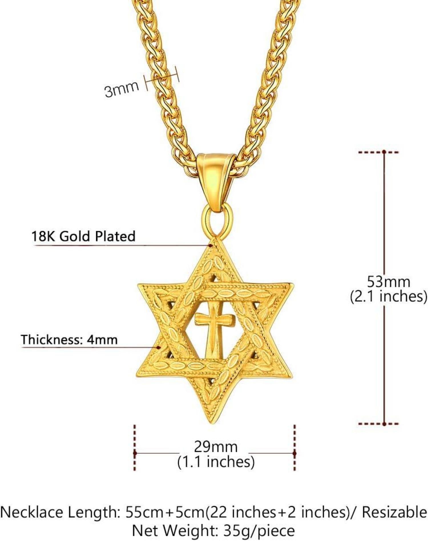 U7 Herren Davidstern Anhänger Halskette Edelstahl Gold 316L Modeschmuck