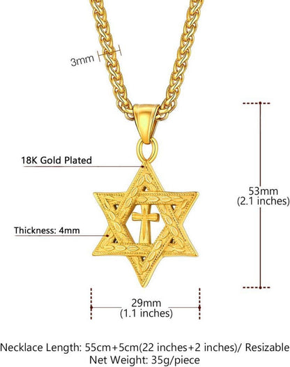 U7 Herren Davidstern Anhänger Halskette Edelstahl Gold 316L Modeschmuck