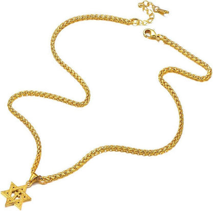 U7 Herren Davidstern Edelstahl Halskette Hexagramm Anhänger Gold