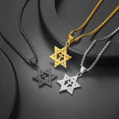 Herren Hexagramm Anhänger Edelstahl Davidstern Halskette Modeschmuck