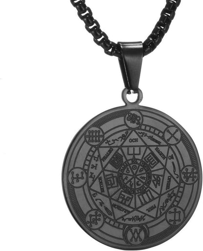 Erzengel Siegel Amulett Halskette Edelstahl Anhänger Noir Schmuck