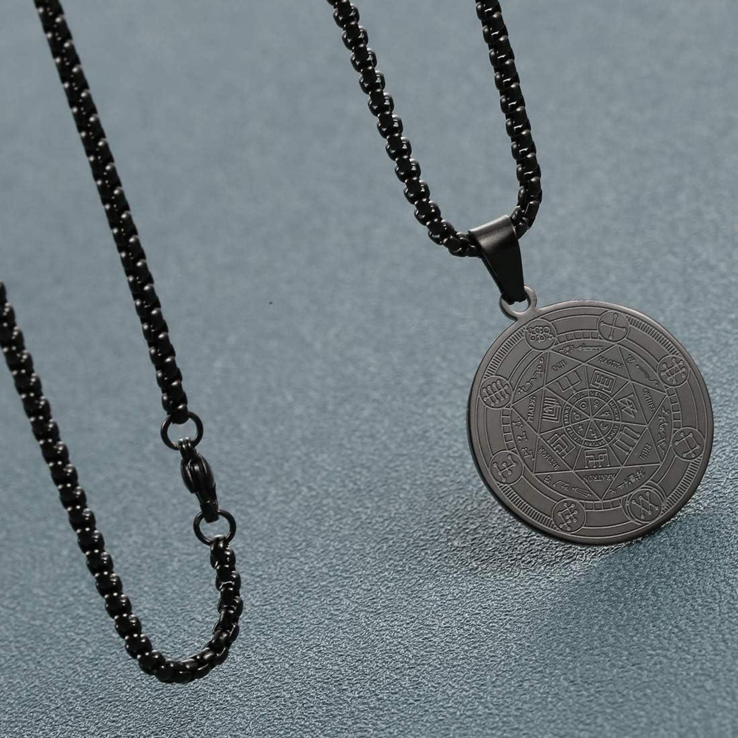 Erzengel Siegel Amulett Halskette Edelstahl Anhänger Noir Schmuck