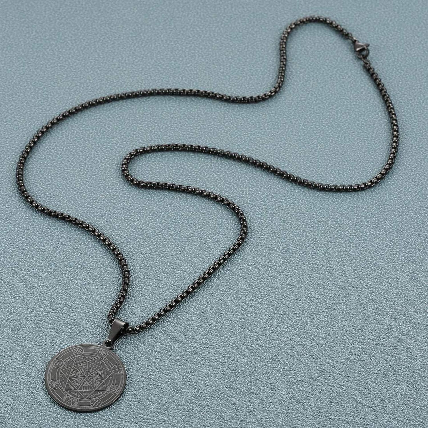 Halskette Herren Sieben Erzengel Medaille Talisman Edelstahl Noir