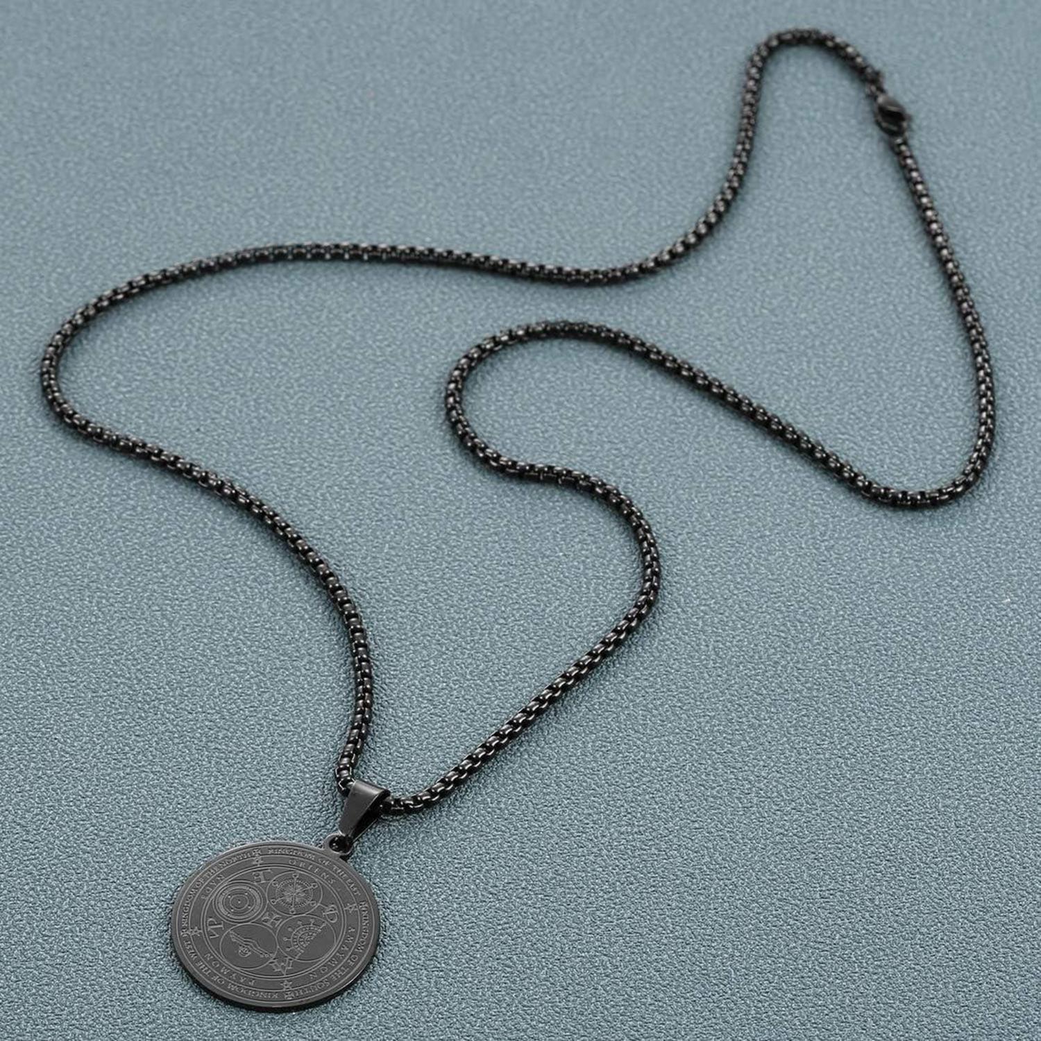 AFSTALR Herren Halskette 7 Erzengel Siegel Amulett Edelstahl Noir