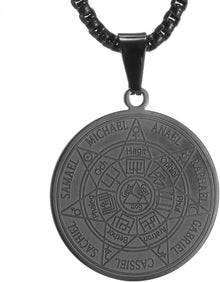 Sieben Erzengel Amulett Edelstahl Kettenanhänger Style2 Noir