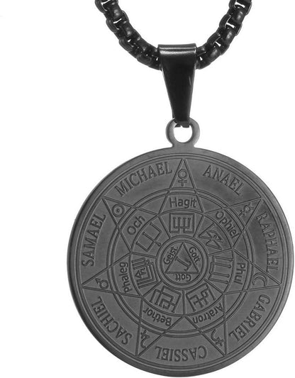 Sieben Erzengel Amulett Edelstahl Kettenanhänger Style2 Noir