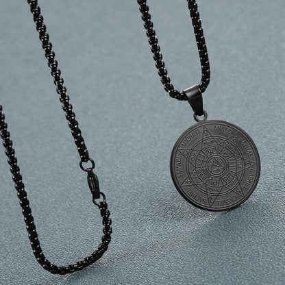 AFSTALR Herren Halskette Erzengel Siegel Amulett Edelstahl Noir