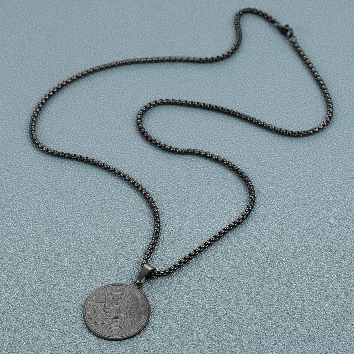 AFSTALR Erzengel Siegel Medaille Halskette Herren Edelstahl Noir