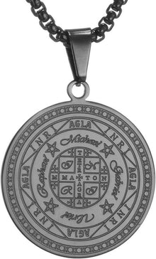 Erzengel Sieben Amulett Halskette Edelstahl Anhänger Schwarz