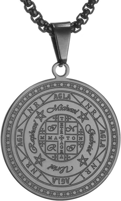 Erzengel Sieben Amulett Halskette Edelstahl Anhänger Schwarz