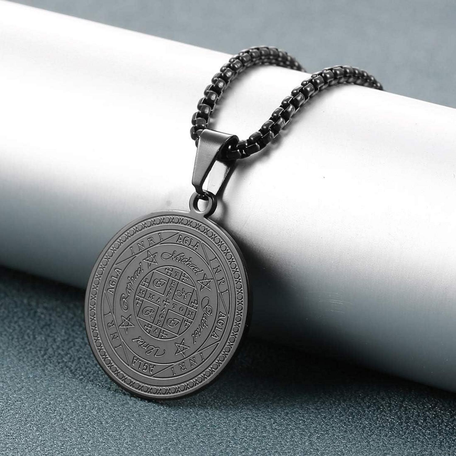 Halskette Herren Sieben Erzengel Amulett Edelstahl Noir