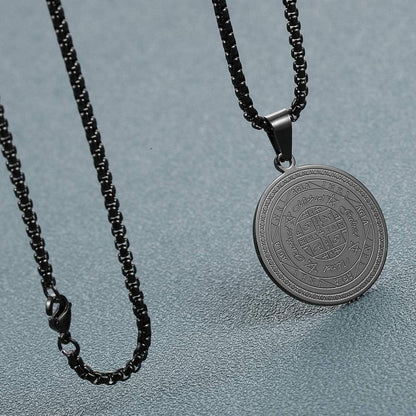 Halskette Herren 7 Erzengel Siegel Medaille Talisman Edelstahl Schwarz