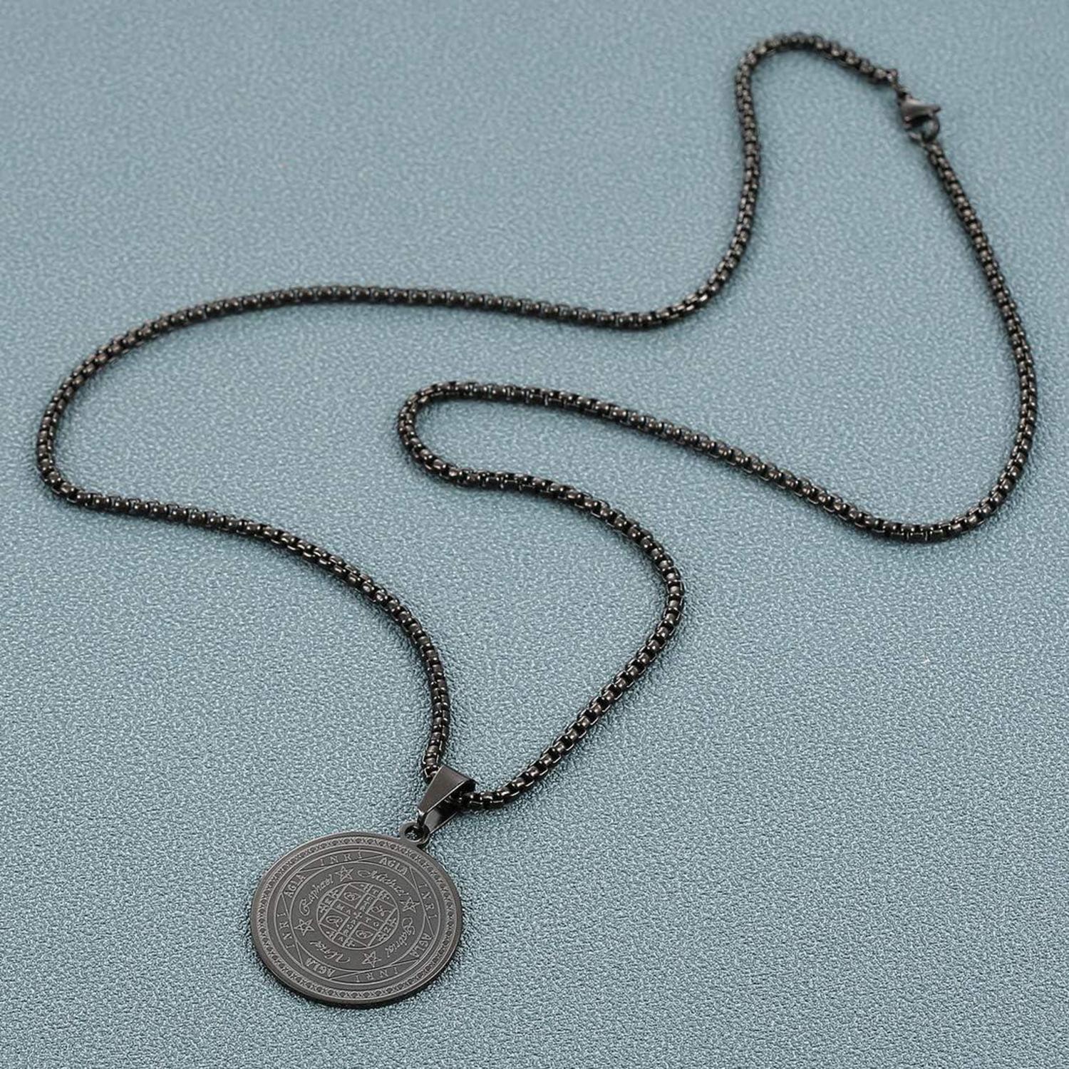 Erzengel Siegel Halskette Herren Amulett Edelstahl Schmuck Noir