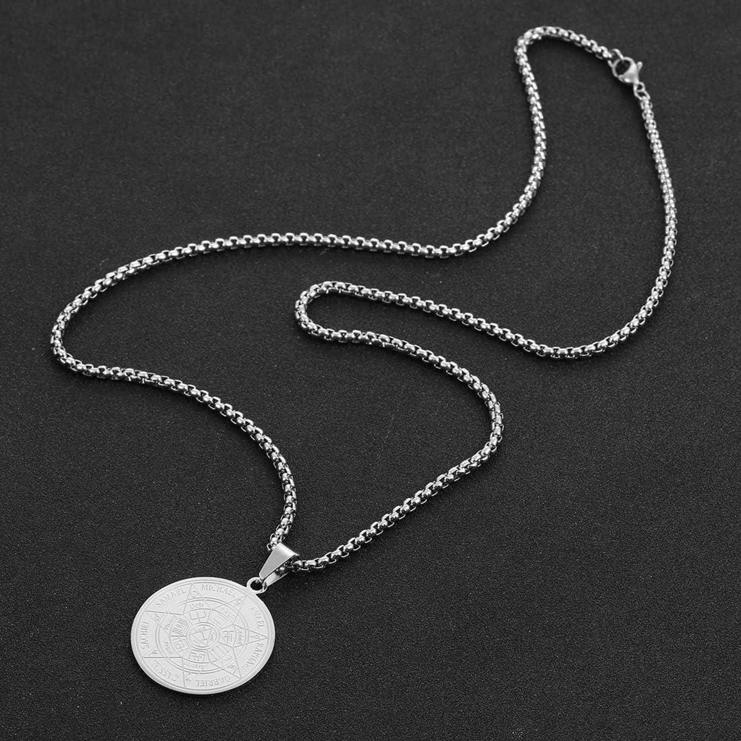 AFSTALR Sieben Erzengel Siegel Amulett Halskette Edelstahl Herren Style2 Argent