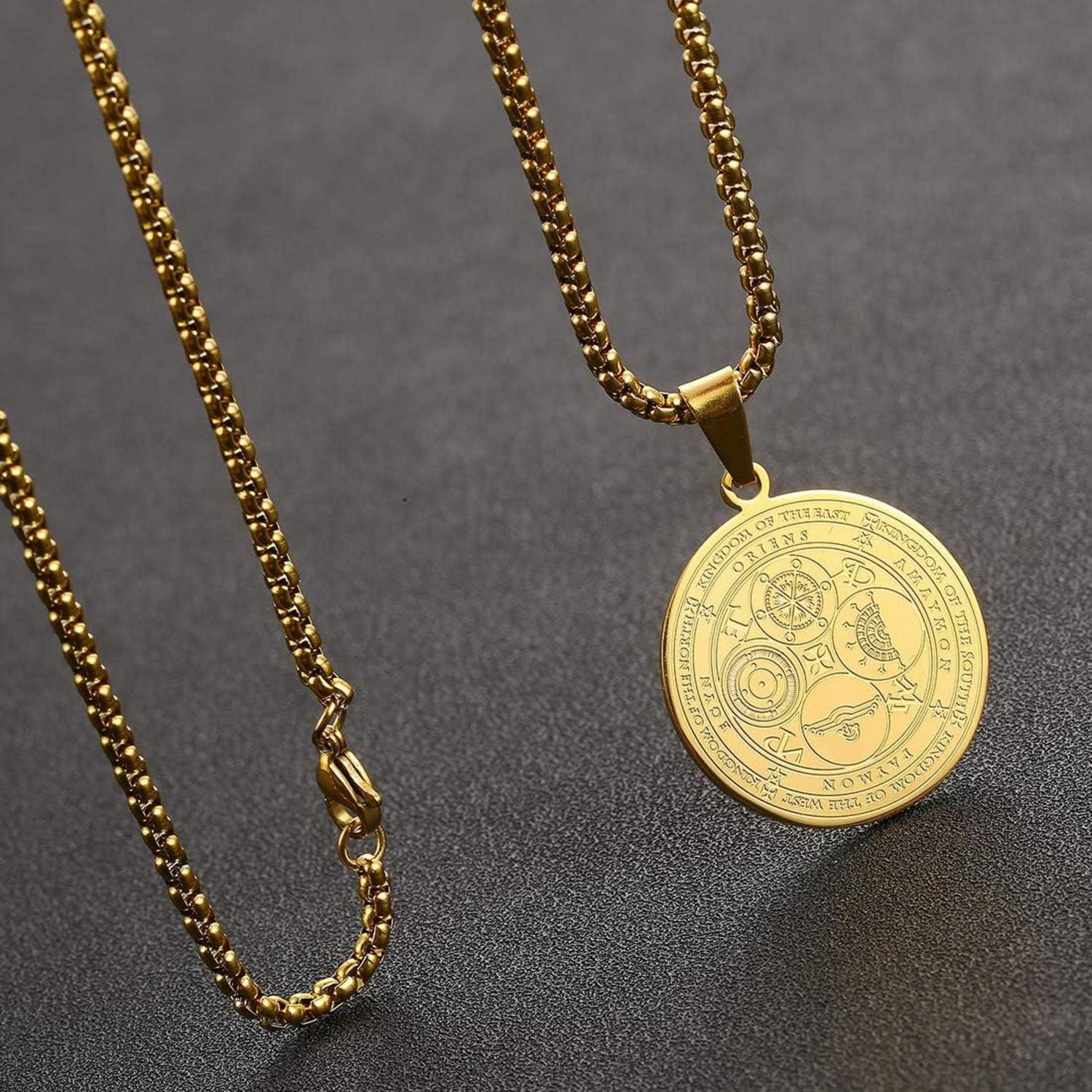 AFSTALR Erzengel Siegel Amulett Halskette Edelstahl Herren Style5--Or
