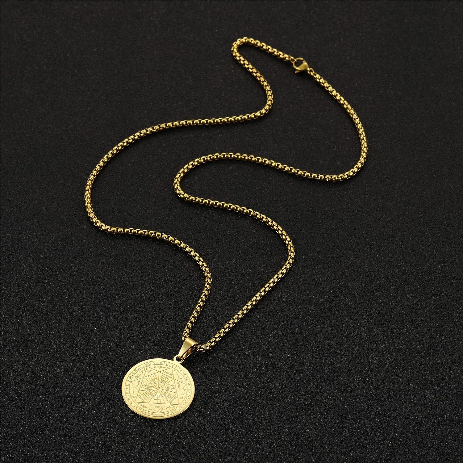 AFSTALR Herren Halskette 7 Erzengel Siegel Talisman Amulett Edelstahl
