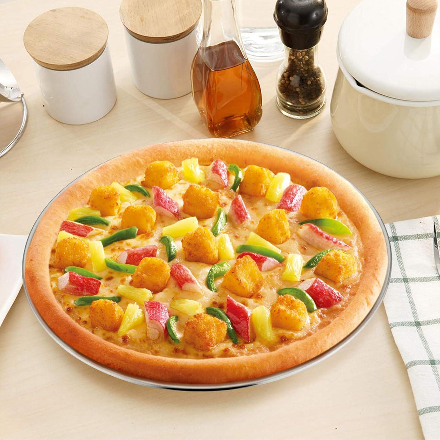 TEAMFAR Pizzablech 4er-Set Edelstahl Rund Pizza Backblech 26cm Ofen