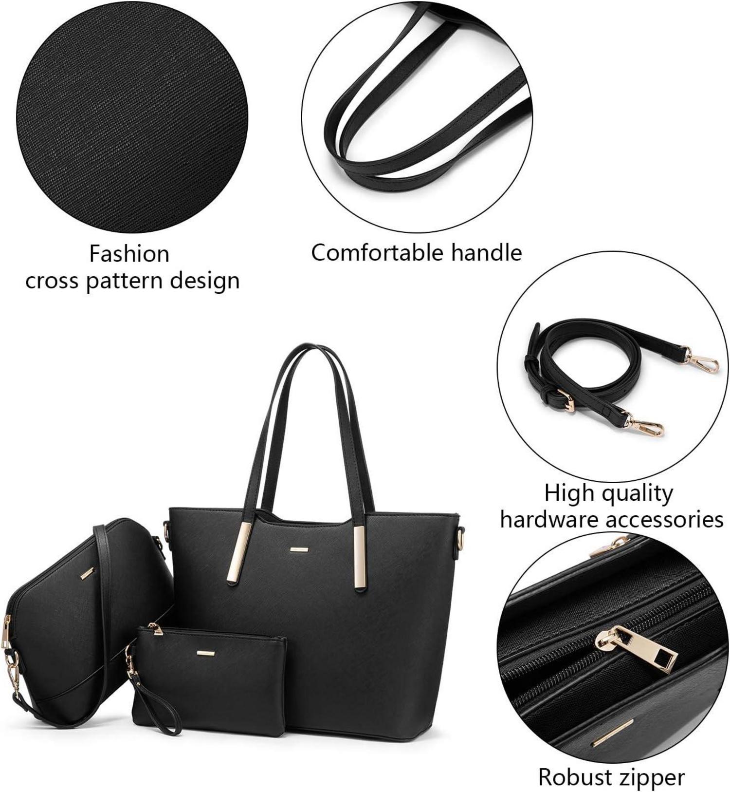 Schwarze Damen Handtasche Set Schultertasche Shopper Tote A4