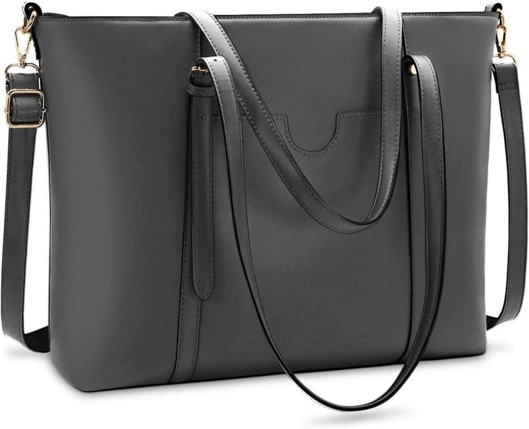 Große Damen Schwarz PU Leder Laptop Shopper Handtasche 15.6 Zoll