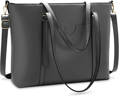 Große Damen Schwarz PU Leder Laptop Shopper Handtasche 15.6 Zoll