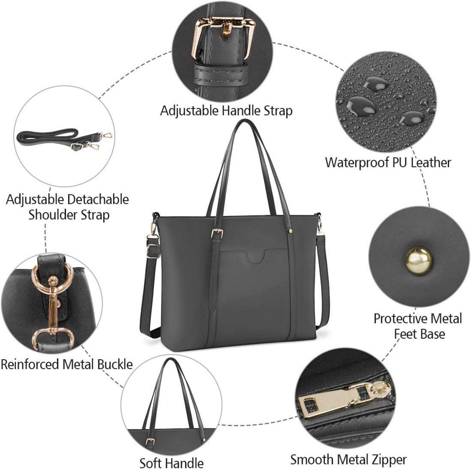 NUBILY Handtasche Shopper Damen 15.6 Zoll PU Leder Schwarz
