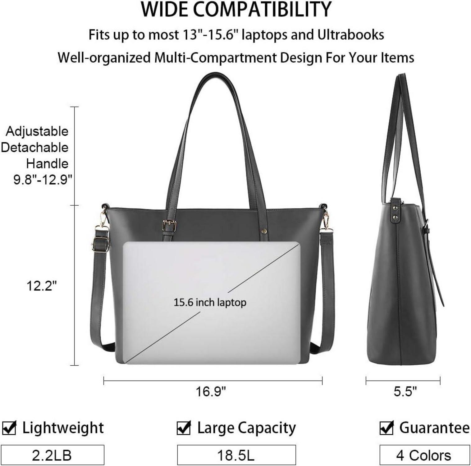 Große PU Leder Damen Handtasche Schwarz 15.6 Zoll Laptop Umhängetasche