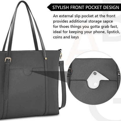 Damen Handtasche 15.6 Zoll Schwarz PU Leder Shopper Business Umhängetasche