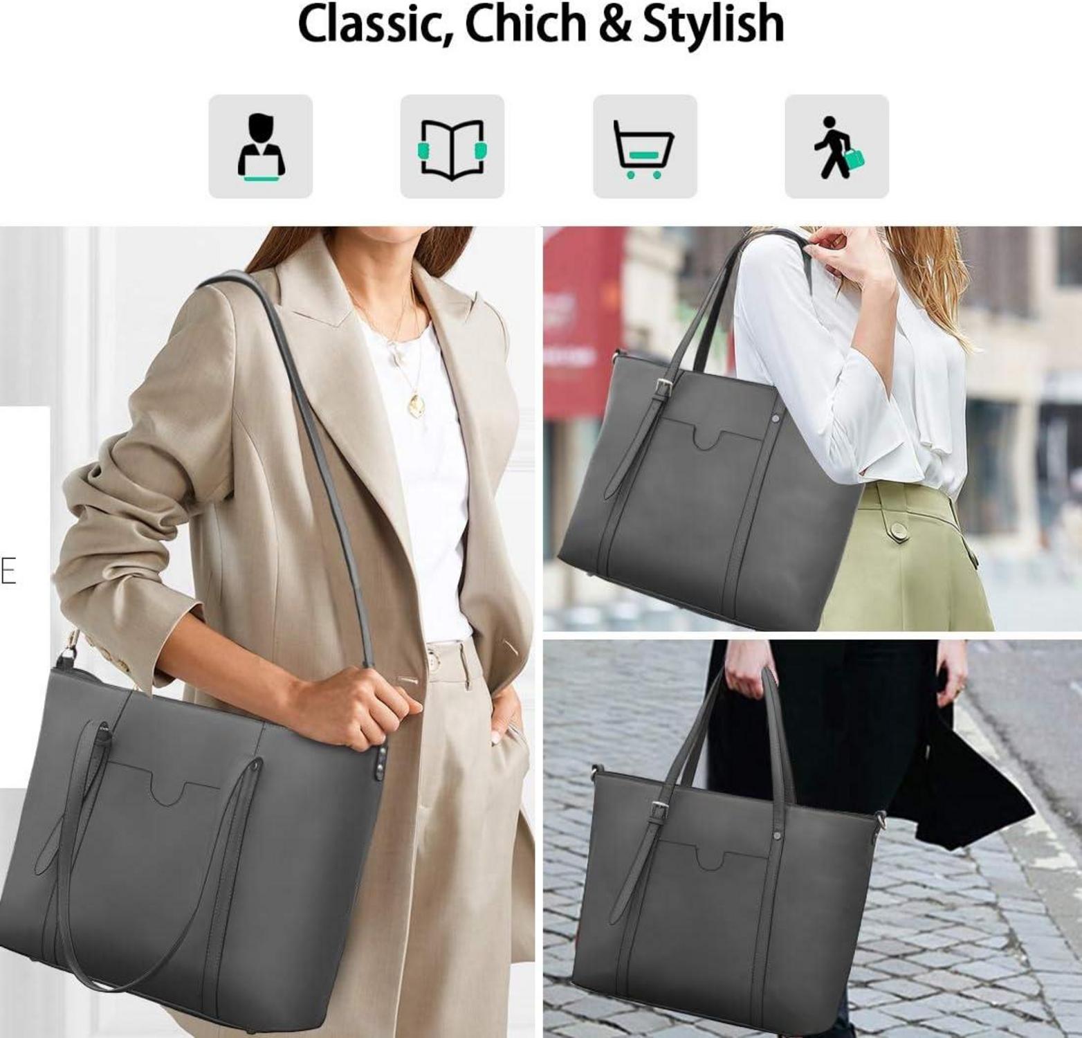 Damen Handtasche 15.6 Zoll Schwarz PU Leder Shopper Business Umhängetasche