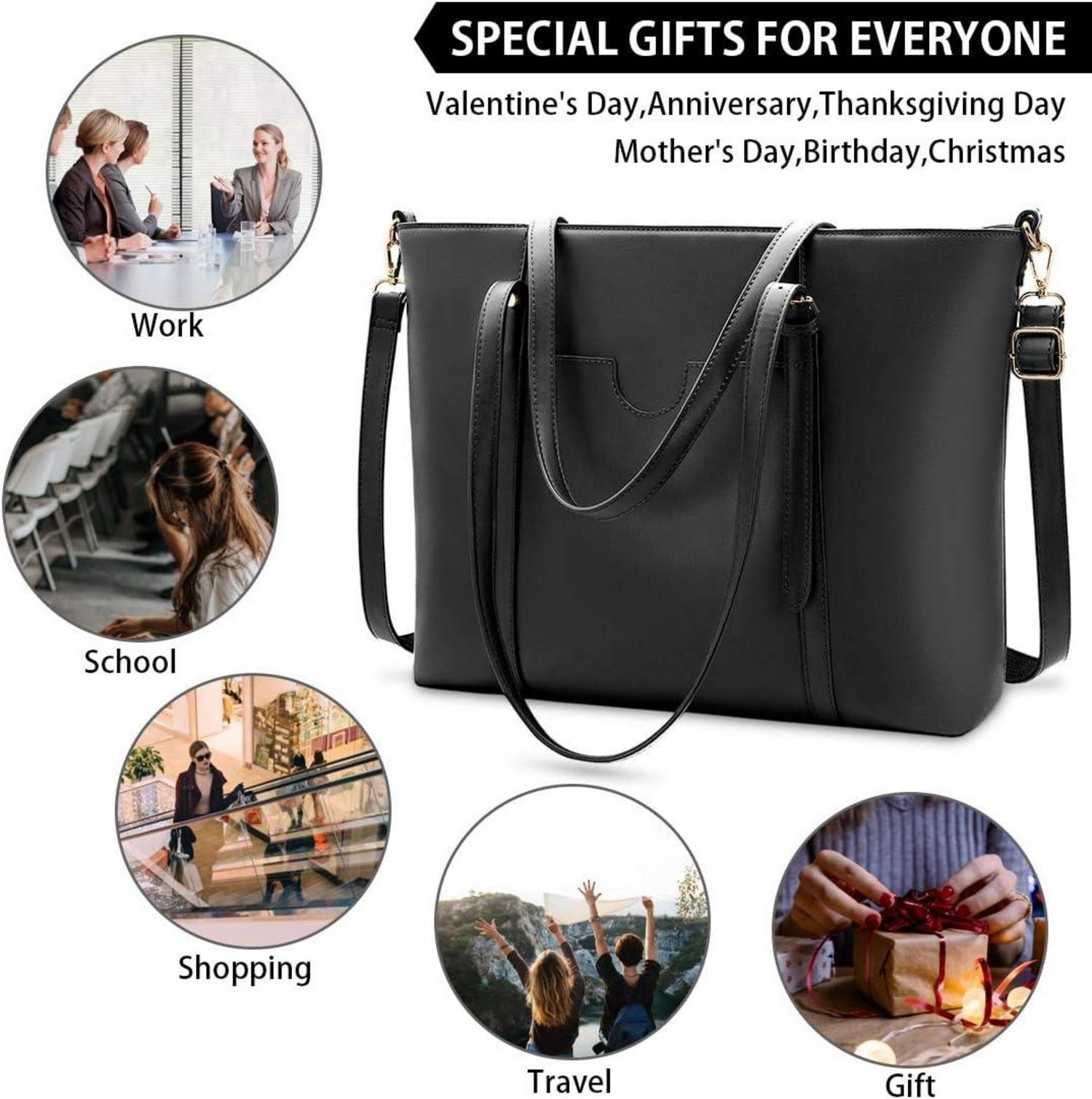 Handtasche Shopper Damen Groß 15.6 Zoll PU Leder Schwarz Laptop