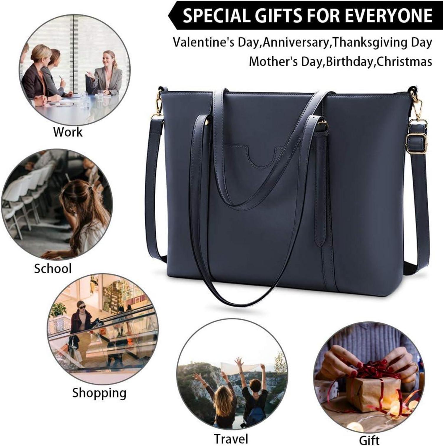 Handtasche Shopper Damen Groß 15.6 Zoll PU Leder Schwarz Laptop