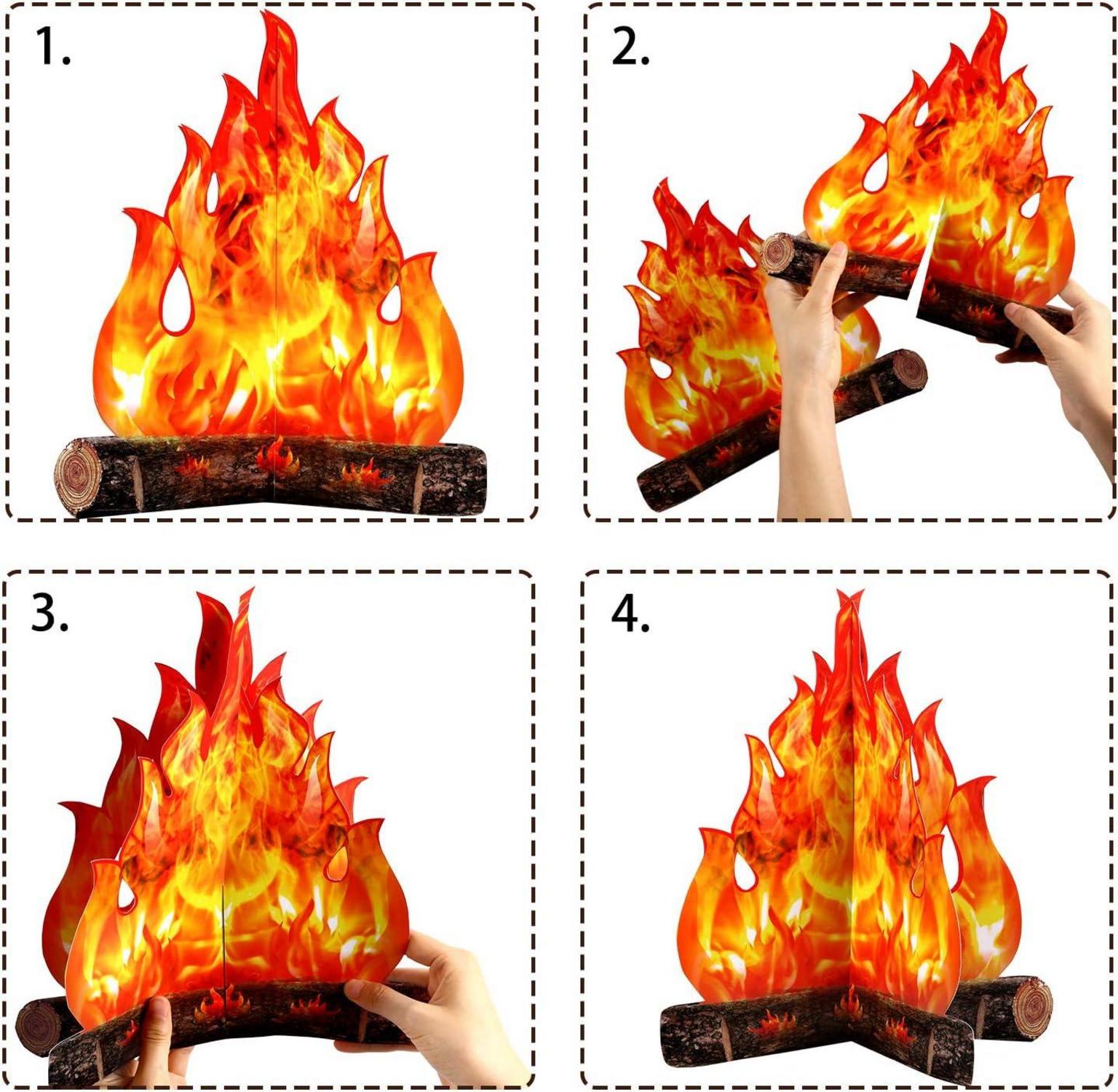 Künstliches Lagerfeuer 3D Karton Party Camping Dekoration 4 Stück