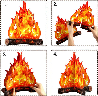 Künstliches Lagerfeuer 3D Karton Party Camping Dekoration 4 Stück