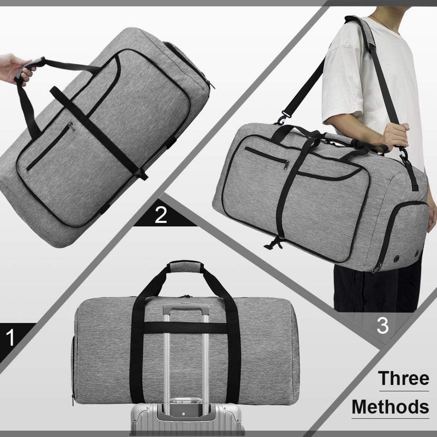 NEWHEY Große Faltbare Reisetasche 65L Herren Damen Sporttasche Schwarz