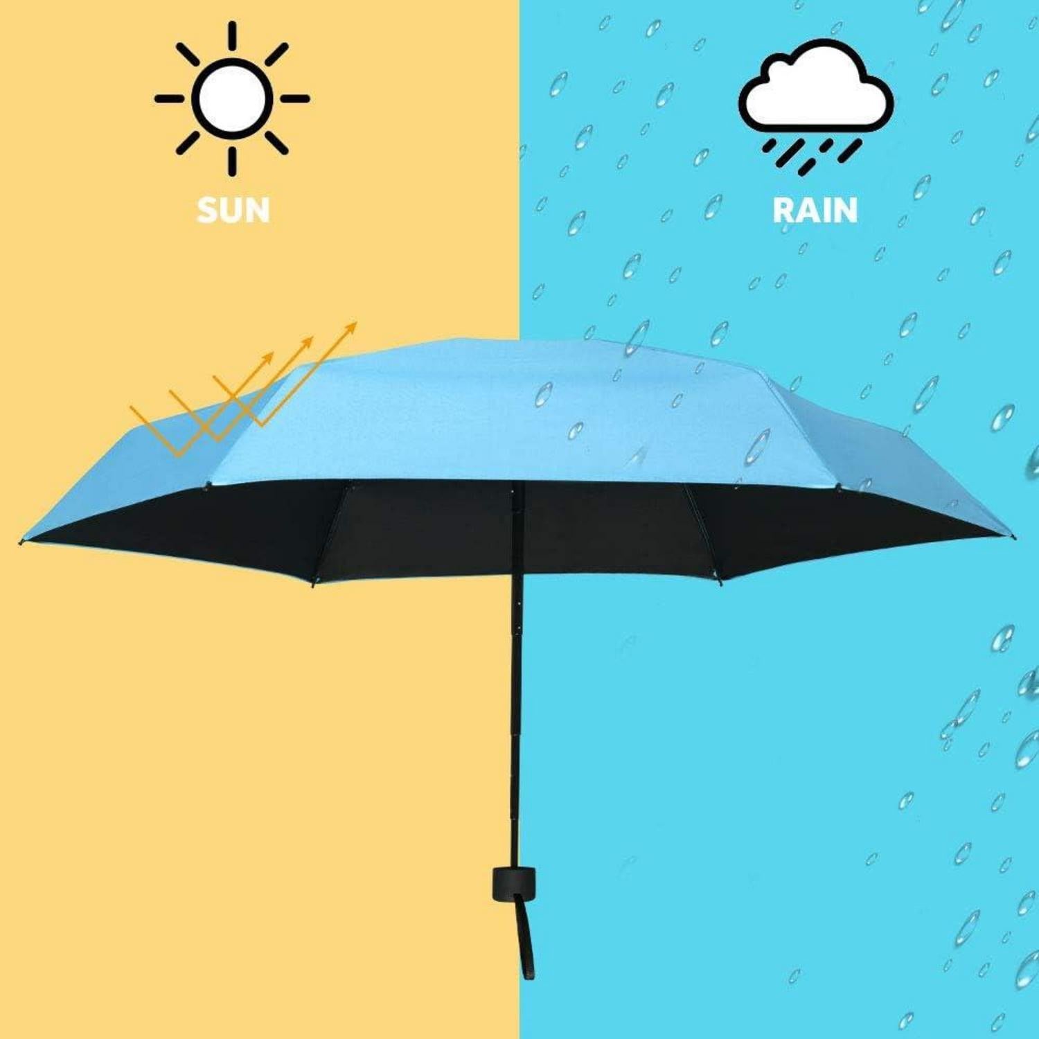 Mini Regenschirm Taschenschirm UV Sonnenschutz Leicht Faltbar Blau