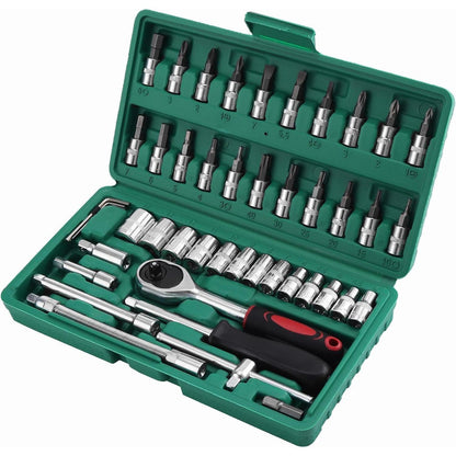 46-teiliger Steckschlüsselsatz 1/4 Zoll Drive Quick-Release Ratsche Auto Fahrrad