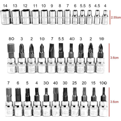46-teiliger Steckschlüsselsatz 1/4 Zoll Drive Quick-Release Ratsche Auto Fahrrad