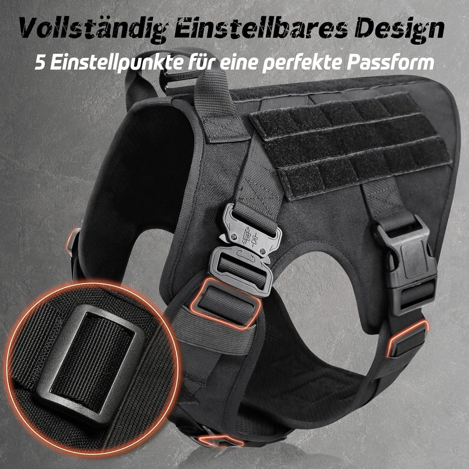 Großes Hundegeschirr No Pull Taktisch MOLLE Schwarz L