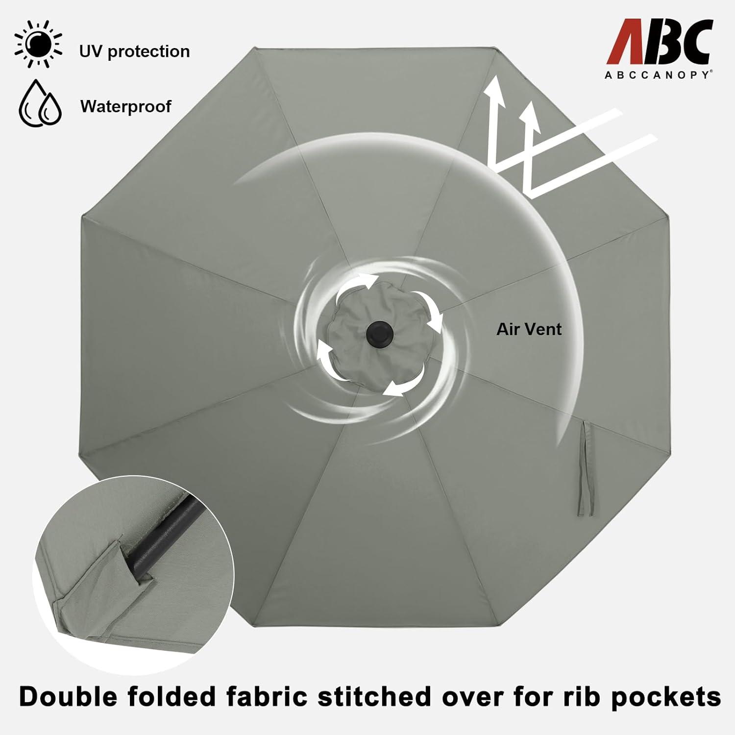ABCCANOPY Sonnenschirm 270 cm UPF 50+ Wasserdicht Stabil Terrasse Balkon Strand Hellgrau