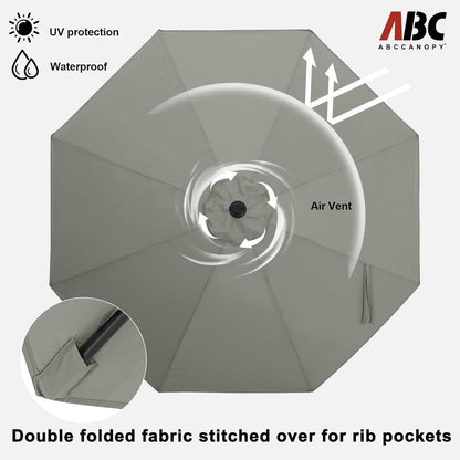 ABCCANOPY Sonnenschirm 270 cm UPF 50+ Wasserdicht Stabil Terrasse Balkon Strand Hellgrau