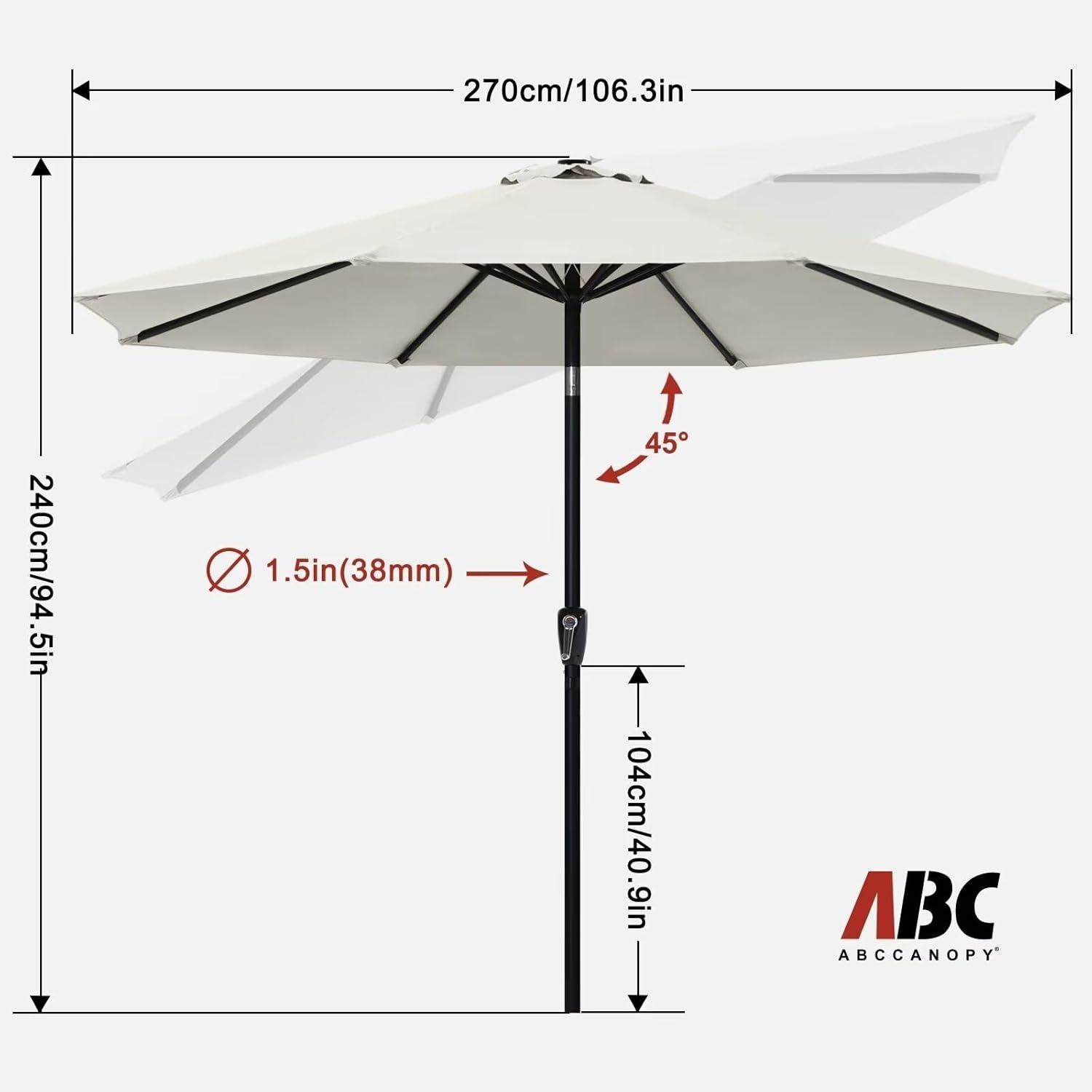 ABCCANOPY Sonnenschirm 270 cm - Beidseitig knickbar, UPF