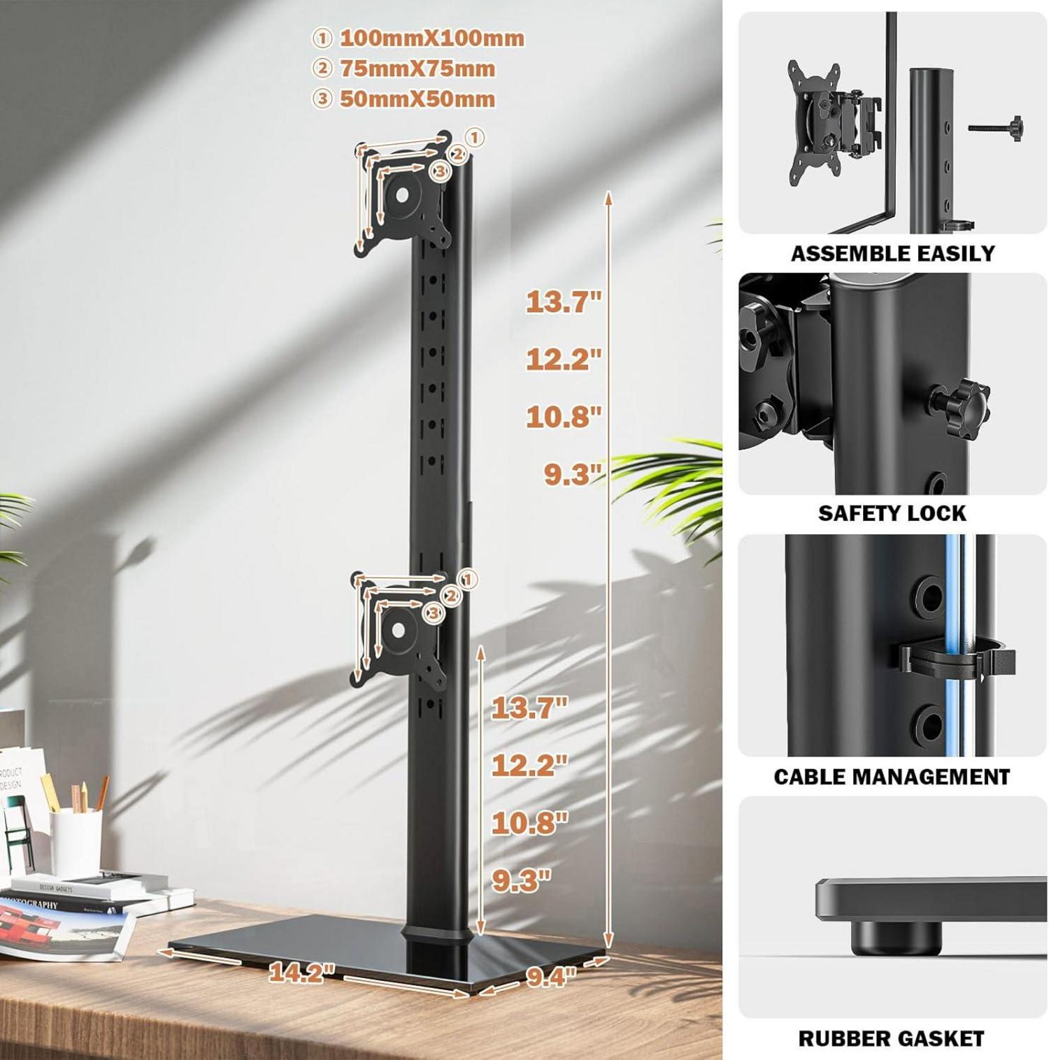 Dual Monitor Ständer für 13-34 Zoll Bildschirme Schwarz