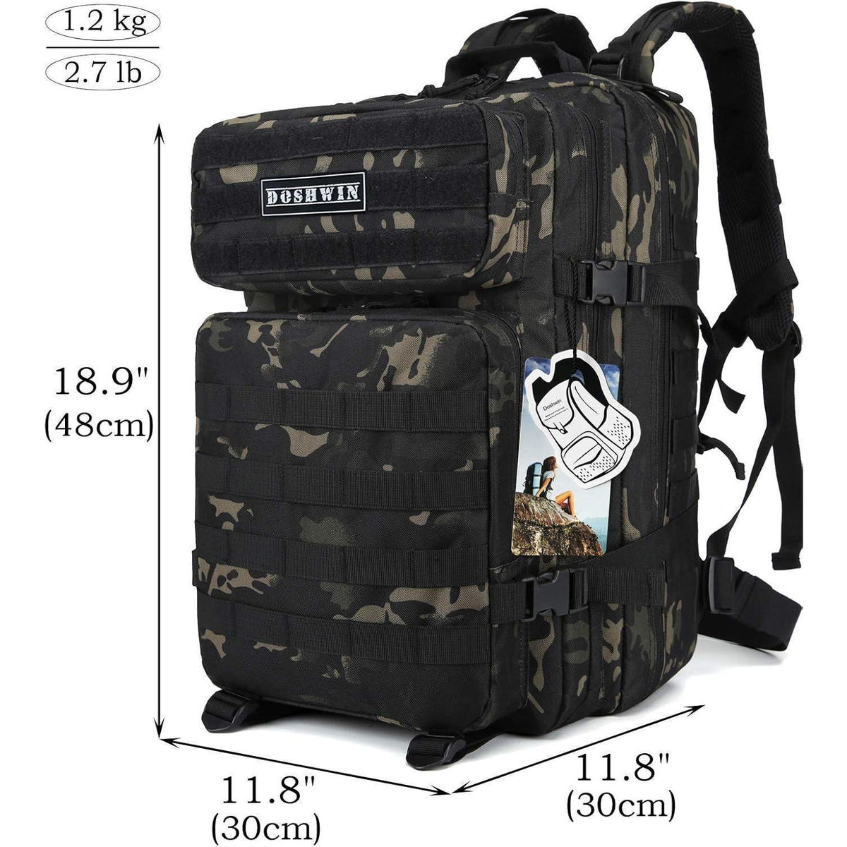 Taktischer Rucksack 40L wasserdicht mit vielen Fächern Schwarz