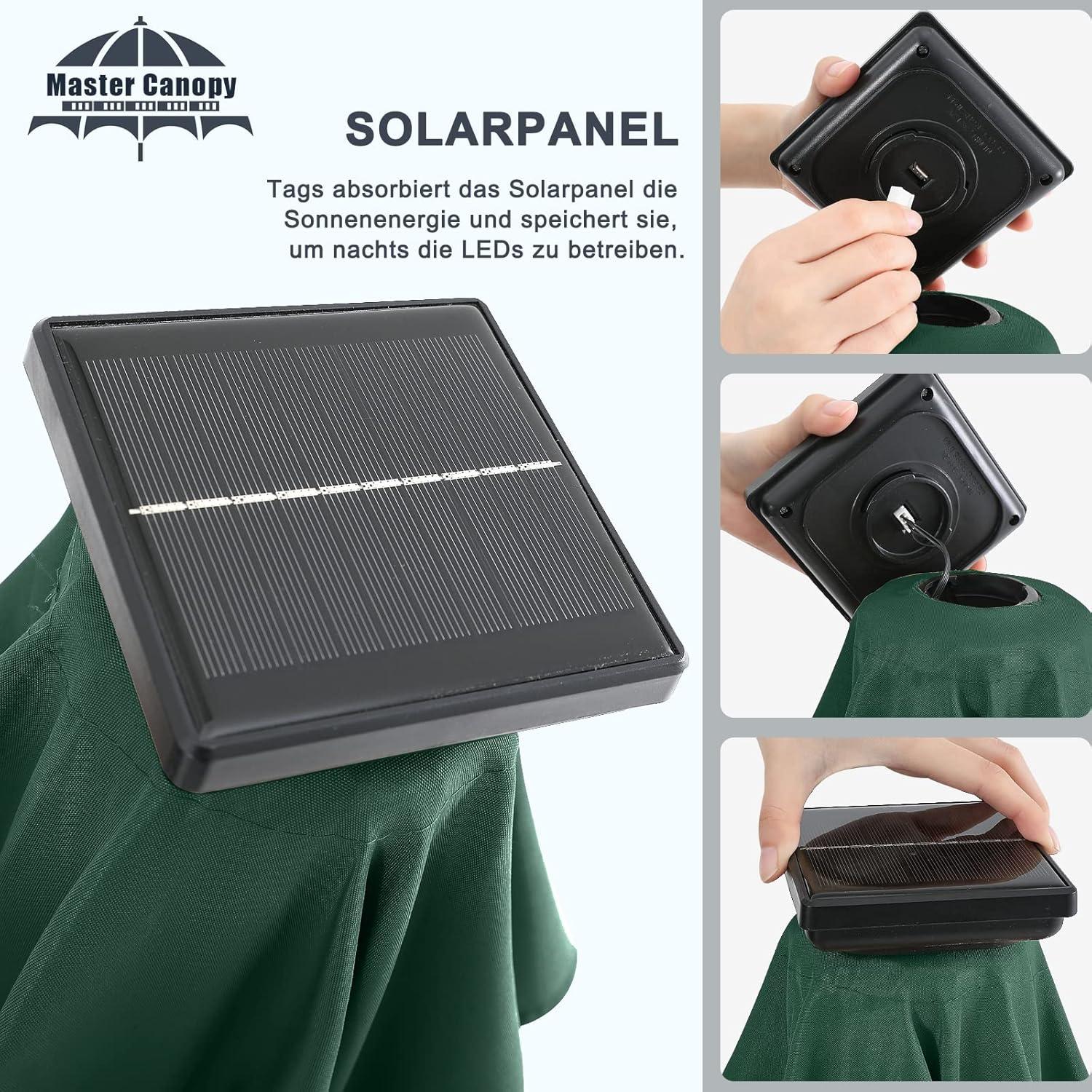 Sonnenschirm 270cm mit Solar-LED, 32 Lichter, 8 Rippen