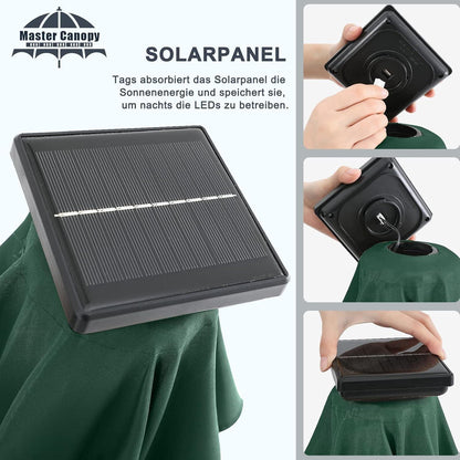 Sonnenschirm 270cm mit Solar-LED, 32 Lichter, 8 Rippen