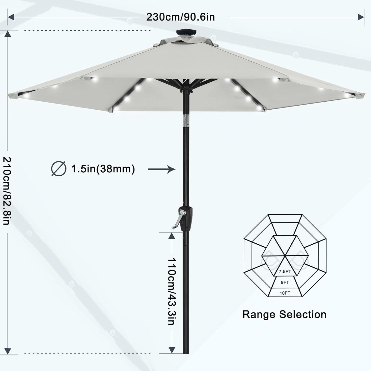 Sonnenschirm 230 cm mit Solar-LED Licht Hellgrau