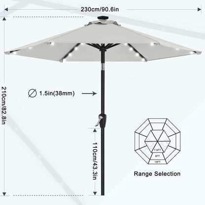 Sonnenschirm 230 cm mit Solar-LED Licht Hellgrau