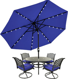 Sonnenschirm mit Solar-LED 270 cm Blau 32 Lichter 8 Rippen