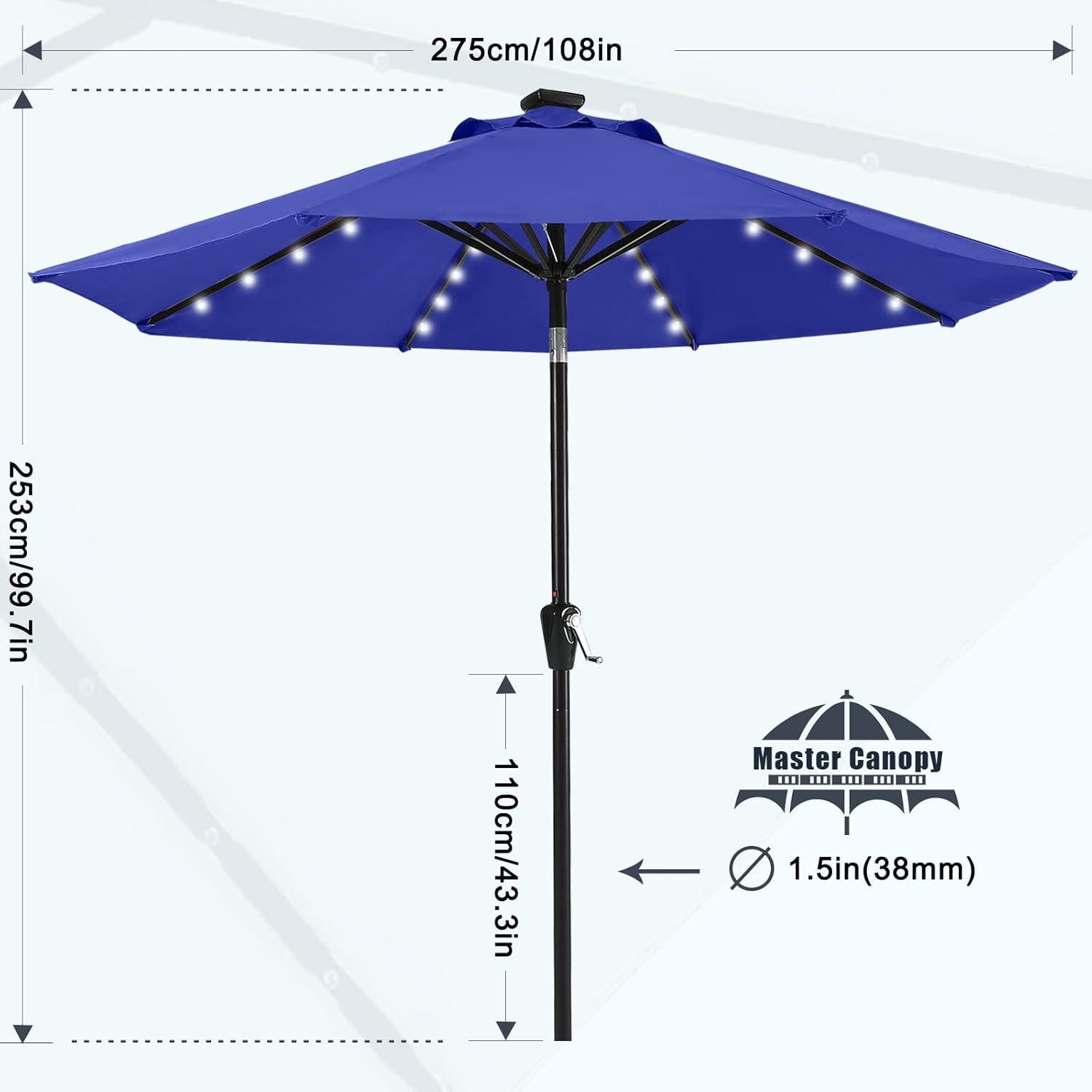 270 cm MasterCanopy Solar-LED Sonnenschirm mit 32